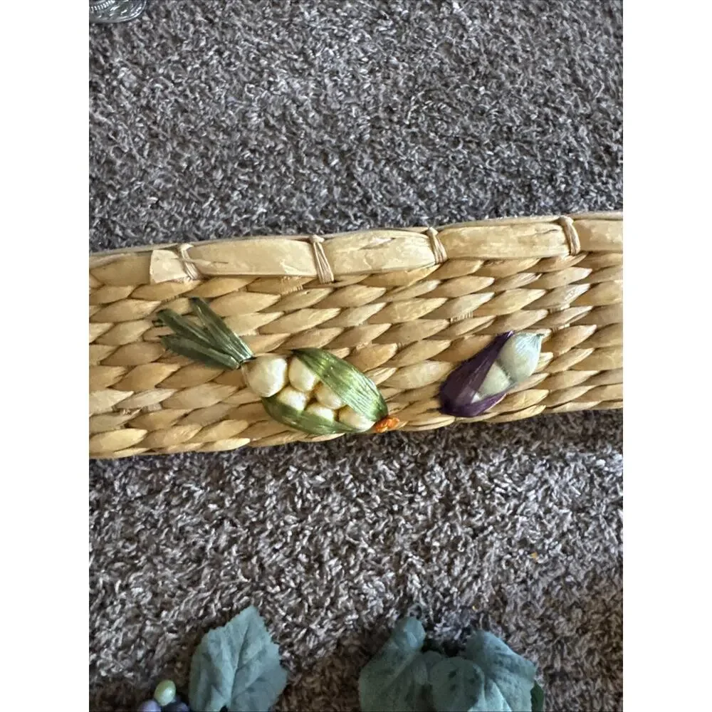 Cutting Board Wood Glass Decorative Wine With Grapes & Basket LOT